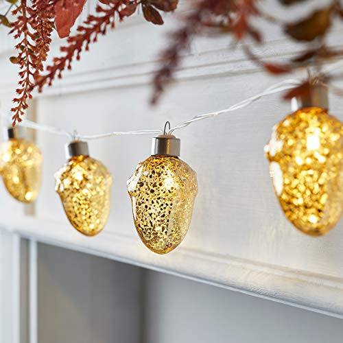 Lights4fun, Inc. 10 Glass Acorn Fall Thanksgiving Indoor Battery Operated LED String Lights