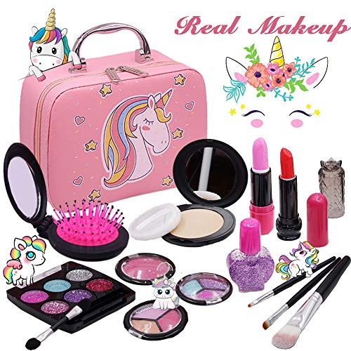 Washable Makeup Girls Unicorn Toys - Real Make Up Set Washable Make up Kit for Toddler Kids Girl Children Princess Pretend Play Christmas Birthday Gif