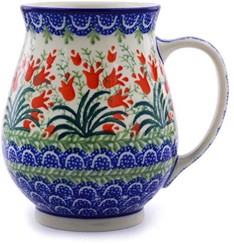 Polish Pottery Mug 17 oz made by Ceramika Artystyczna (Sprouting Tulips Theme)