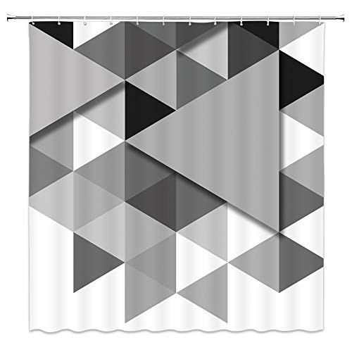 XZMAN Abstract Geometric Shower Curtain Black Gray White Geometry Triangle Pattern Modern Fabric Bathroom Decor Set 70x70 Inches Include Hooks