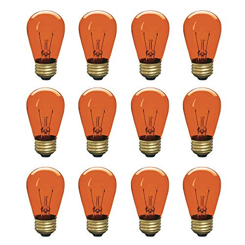 Incandescent S14 Edison Light Bulb, String Light Replacement, E26 Medium Base, 130V, Amber (12 Pack)