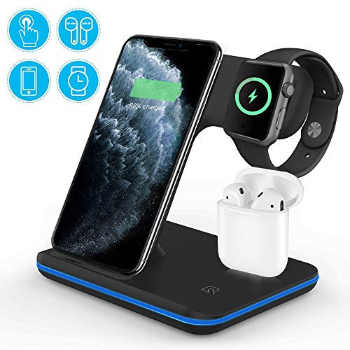 Wireless Charger 3 in 1 Wireless Charging Station for Apple Watch 5/4/3/2/1 & AirPods,Wireless Charging Station 15W Qi Fast Charger for Airpods Pro iP