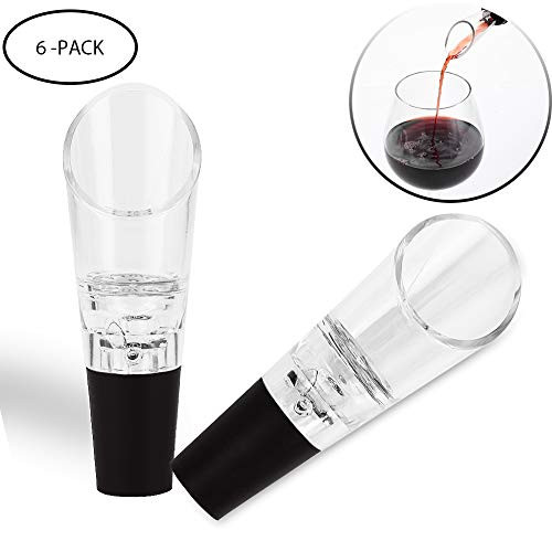 6PCS Premium Aerating Pourer, Sarissa Iron Ring Free Flow Premium Aerating Decanter Spout Wine Aerator Pourer Bar Accessories Tools