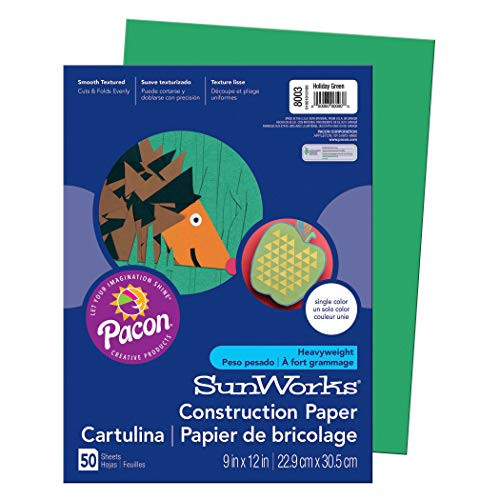 SunWorks PAC8003BN Construction Paper, Holiday Green, 9" x 12", 50 Sheets Per Pack, 25 Packs