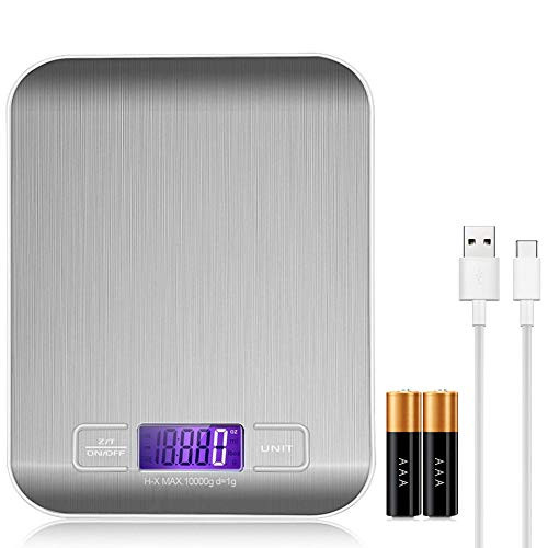 Digital Kitchen Food Scale 10KG USB Rechargeable Stainless Steel Ultra Slim Food Scale High Precision with 0.04oz/1g Division Tare & Auto Off Function