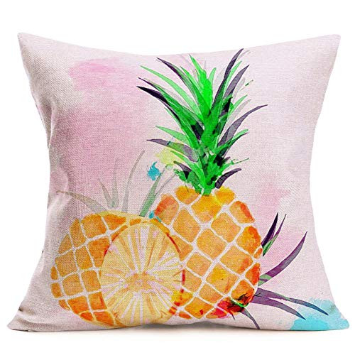 ShareJ Throw Pillow Covers Watercolor Pineapple Tropical Fruit Summer Decorative Pillow Cases Home Decor Square 18 x 18 Inch Cotton Linen Pillowcase