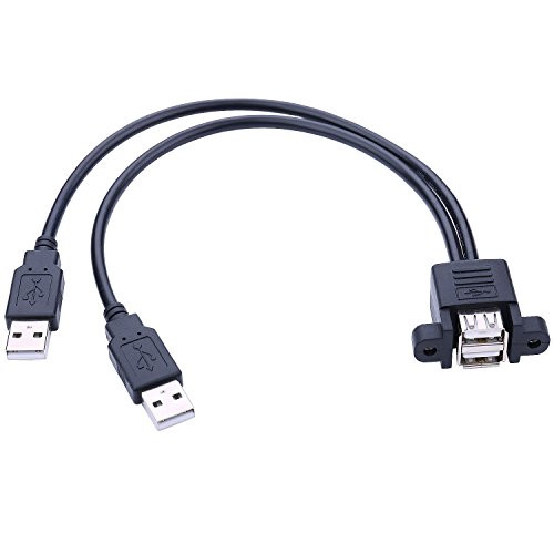 USB Extension Cable - iGreely 1Ft/30cm Panel Mount Dual USB 2.0 Male to Female Extender