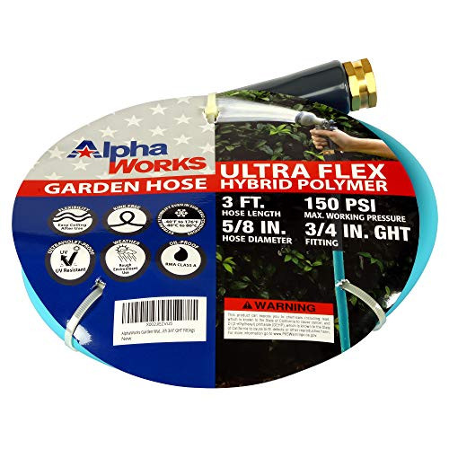 AlphaWorks Garden Water Hose 5/8" Inch x 3' Foot Heavy Duty Premium Commercial Ultra Flex Hybrid Polymer Lead-in Hose Max Pressure 150 PSI/10 BAR with