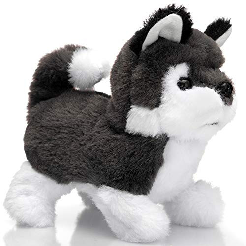 HollyHOME Plush Husky Electronic Interactive Toy Walking,Barking,Wagging Tail,Stretching Puppy Dog 7 Inches Gifts for Kids