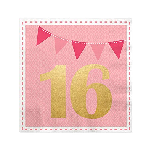 Sweet 16 with Gold Foil - 16th Birthday Party Cocktail Beverage Napkins (16 Count)