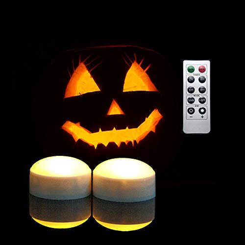 iZAN Halloween Battery Operated LED Pumpkin Lights with Remote and Timer, Bright Flickering Flameless Candles for Pumpkin Decor, Jack-O-Lantern Hallow