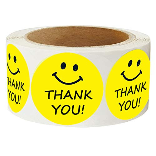 Yellow Smiley Happy Face Thank You Stickers - 2" Inch Round Circle Dots Paper Teacher Labels 500 Total Smiley Stickers per Roll Yellow Smiley Happy Face Thank You Stickers - 2" Inch Round Circle Dots Paper Teacher Labels 500 Total Smiley Stickers per Roll