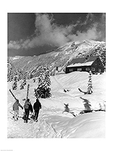 USA Washington state three people carrying their skis Poster Print (18 x 24)