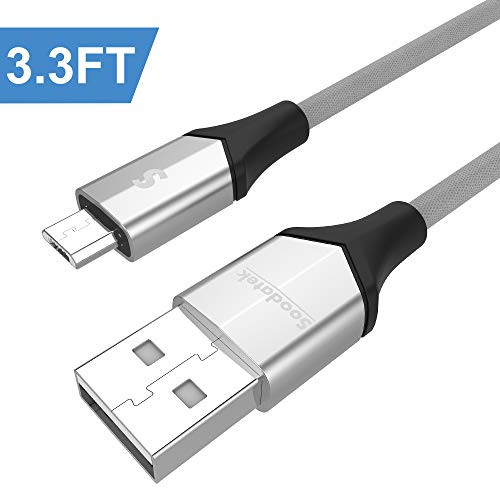 Soodatek Micro USB Cable Android, 3.3ft/1m Micro USB to USB A High Speed Sync Charger Nylon Braided Cord Compatible with Samsung Galaxy S6 S7 Edge Note 5,Kindle,LG,Xbox,PS4,Camera and More - Silver