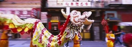 Posterazzi Group of people performing dragon dancing on a road Chinatown San Francisco California USA Poster Print, (18 x 7)