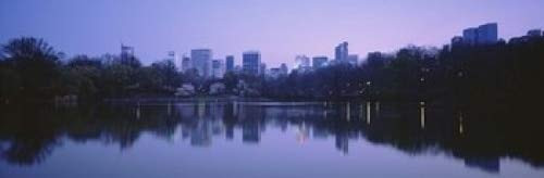 Posterazzi USA State New York Central Park Lake Skyscrapers in a city Poster Print, (18 x 6)