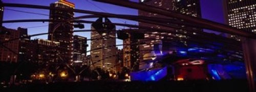 Posterazzi Buildings lit up at night Millennium Park Chicago Cook County Illinois USA Poster Print, (18 x 7)
