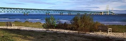 Posterazzi Suspension across a strait Mackinac Bridge Mackinaw City Michigan USA Poster Print, (36 x 12)