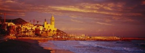 Posterazzi High angle view of a beach Sitges Spain Poster Print, (18 x 7)