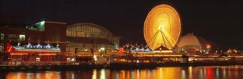 Posterazzi Night Navy Pier Chicago IL USA Poster Print, (18 x 6)