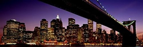 Posterazzi Night Brooklyn Bridge Skyline New York City NY USA Poster Print, (18 x 6)