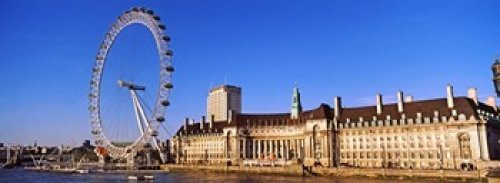 Posterazzi Ferris buildings at the waterfront River Thames Millennium Wheel County Hall London England Poster Print, (18 x 7)