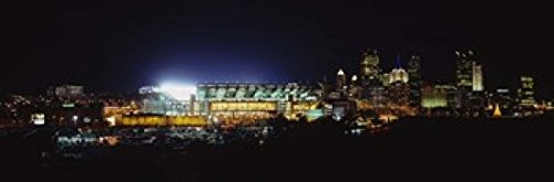 Posterazzi lit up at night in a city Heinz Field Three Rivers Stadium Pittsburgh Pennsylvania USA Poster Print, (36 x 12)