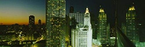 Posterazzi PPI46823S Night Chicago IL USA Poster Print, 18 x 6