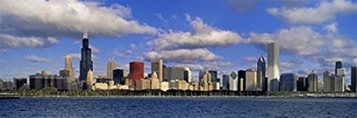 USA Illinois Chicago Panoramic view of an urban skyline by the shore Poster Print (18 x 6)