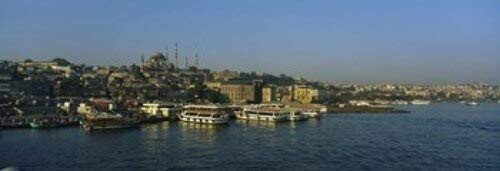 Posterazzi Boats moored at a harbor Istanbul Turkey Poster Print, (18 x 7)