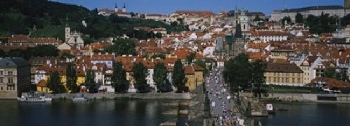 Posterazzi High angle view of tourists Charles Bridge Vltava River Prague Czech Republic Poster Print, (18 x 7)