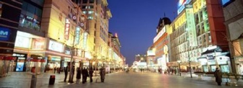 Shops lit up at dusk Wangfujing Beijing China Poster Print (18 x 7)