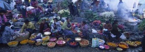 Posterazzi High Angle View Of A Group Of People In A Vegetable Market Solola Guatemala Poster Print, (18 x 7)