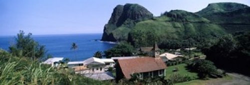 Posterazzi Village at a coast Kahakuloa Highway 340 West Maui Hawaii USA Poster Print, (18 x 7)