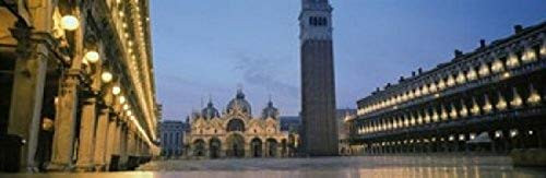 Posterazzi PPI94904S lit up at Dusk Cathedral St. Mark's Square Venice Veneto Italy Poster Print, 18 x 6