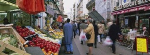Posterazzi Group Of People In A Street Market Rue De Levy Paris France Poster Print, (18 x 7)