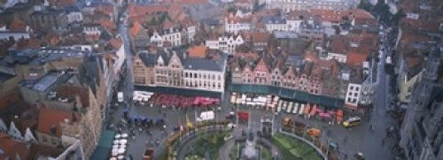 Posterazzi Aerial view of a town square Bruges Belgium Poster Print, (18 x 7)