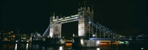 Posterazzi lit up at night Tower Bridge London England Poster Print, (18 x 7)