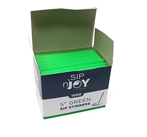 Crystalware, Plastic Stirrer, Sip Stirrer, For Coffee and Cocktail, 5 Inches, 1000/Box, Green
