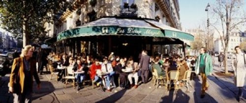 Group of people at a sidewalk cafe Les Deux Magots Saint-Germain-Des-Pres Quarter Paris France Poster Print (15 x 6)