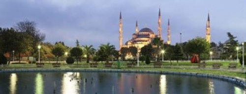 Mosque lit up at dusk Blue Mosque Istanbul Turkey Poster Print (15 x 6)