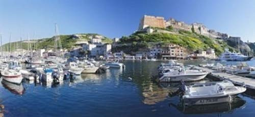 Posterazzi Castle on a hill Bonifacio Harbour Corsica France Poster Print, (12 x 6)