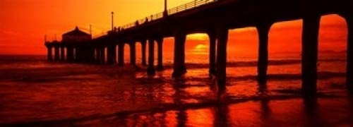 Posterazzi Silhouette Sunset Pier Manhattan Beach Los Angeles County California USA Poster Print, (18 x 7), Varies