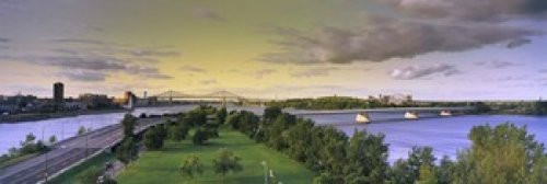 Posterazzi across a river Jacques Cartier Bridge Pont De La Concorde Montreal Quebec Canada Poster Print, (18 x 6)
