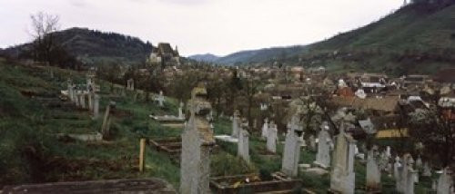 Posterazzi Tombstones in a cemetery Saxon Church Biertan Sibiu County Transylvania Romania Poster Print, (15 x 6)