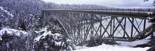 Bridge leading to a forest Deception Pass Bridge Deception Pass State Park Washington State USA Poster Print (18 x 6)