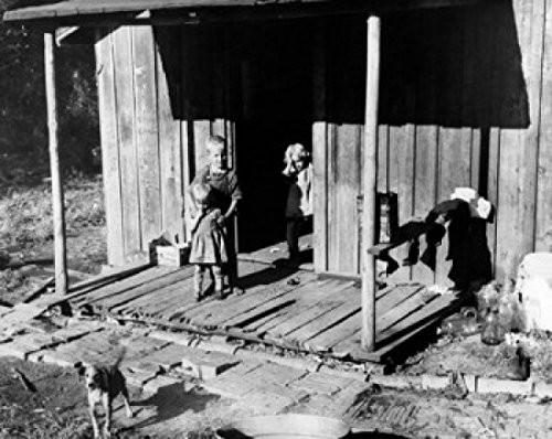 High angle view of three children standing on the porch Kentucky USA Poster Print (18 x 24)