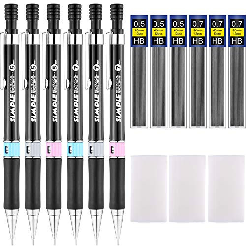 Boao Mechanical Pencils Set, Including 0.5 mm and 0.7 mm Mechanical Pencils, Lead Refills and Erasers for Drafting Sketching Drawing Writing Signature