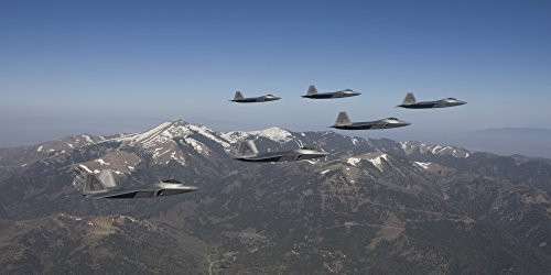 Posterazzi PSTHGP100014M Six F-22 Raptors fly in formation during a training mission from Holloman Air Force Base New Mexico Poster Print, 20 x 10