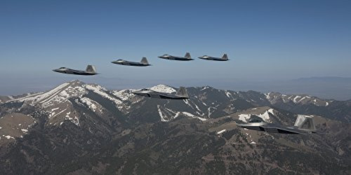 Posterazzi PSTHGP100015M Six F-22 Raptors fly in formation during a training mission from Holloman Air Force Base New Mexico Poster Print, 20 x 10